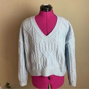 Windsor Baby Blue Cable Knit Crop Sweater